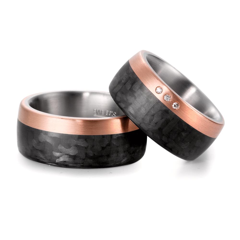 Partnerring Roestvrijstaal, 750/18 krt roségoud, Carbon