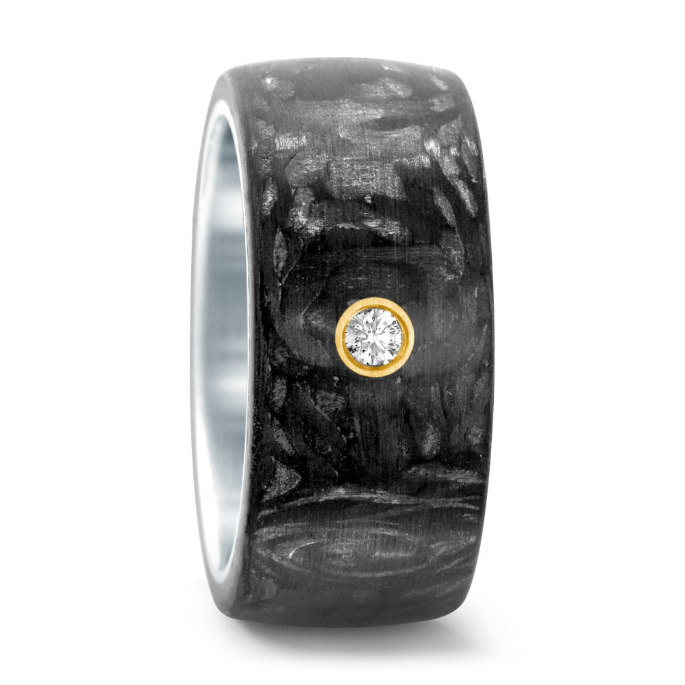 Ring Roestvrijstaal, Carbon, 750/18K geel goud Diamant 0.05 ct, w-si