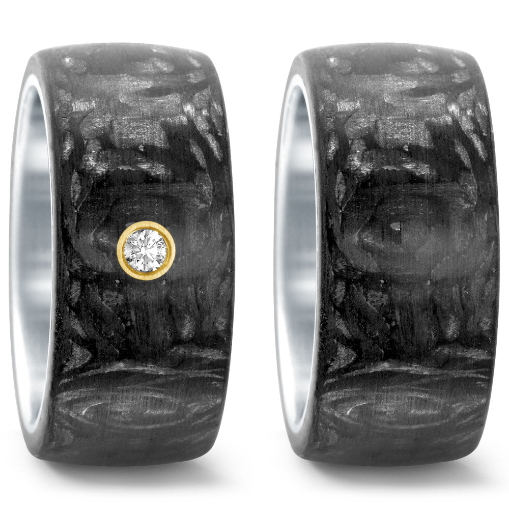 Ring Roestvrijstaal, Carbon, 750/18K geel goud Diamant 0.05 ct, w-si