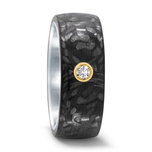 Partnerring Roestvrijstaal, Carbon, 750/18 krt geel goud Diamant 0.05 ct, w-si