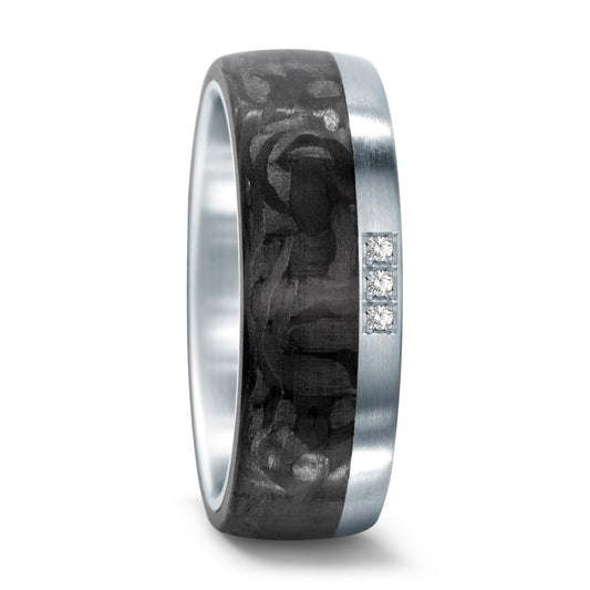 Partnerring Roestvrijstaal, Carbon Diamant 0.03 ct, 3 Steen, w-si