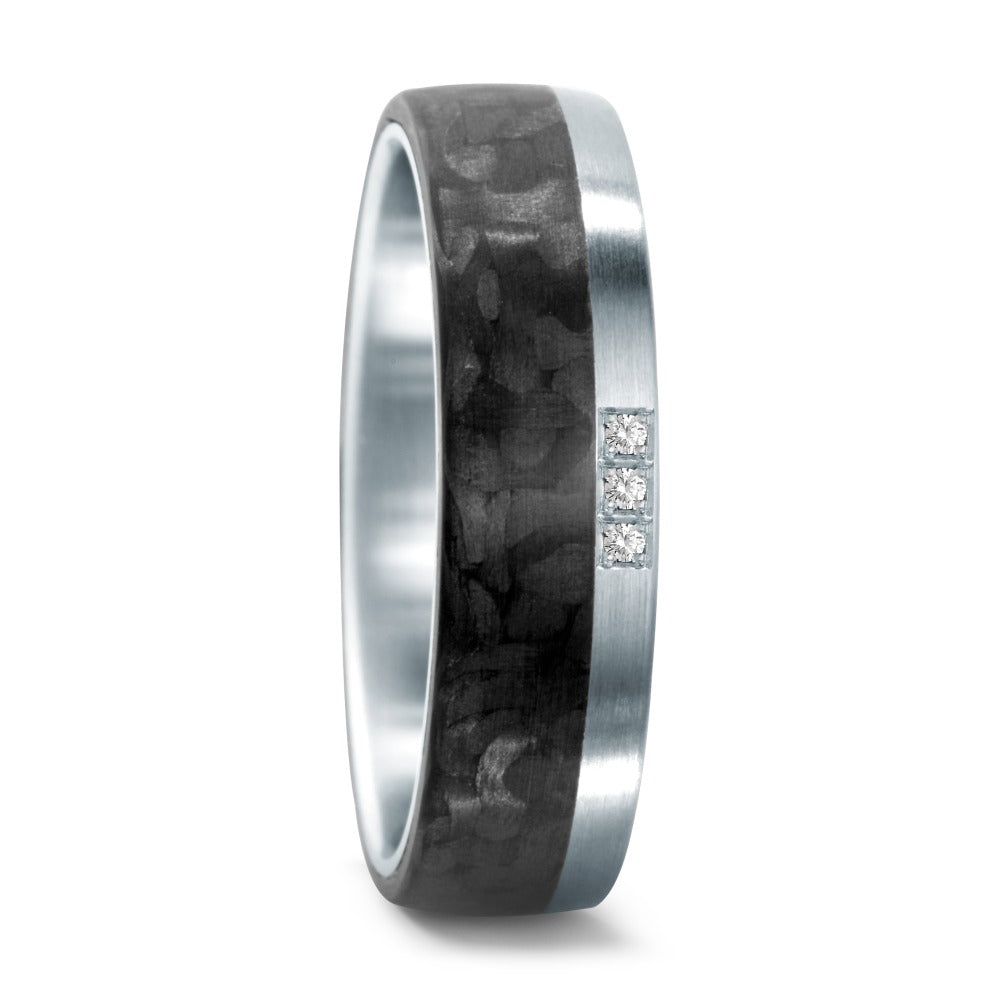 Partnerring Roestvrijstaal, Carbon Diamant 0.03 ct, 3 Steen, w-si