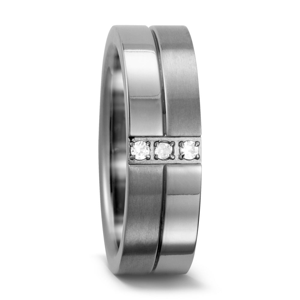 Ring Titanium Zirkonia wit, 3 Steen, [rund]