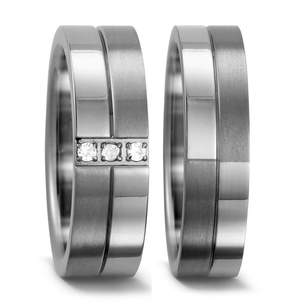 Ring Titanium Zirkonia wit, 3 Steen, [rund]