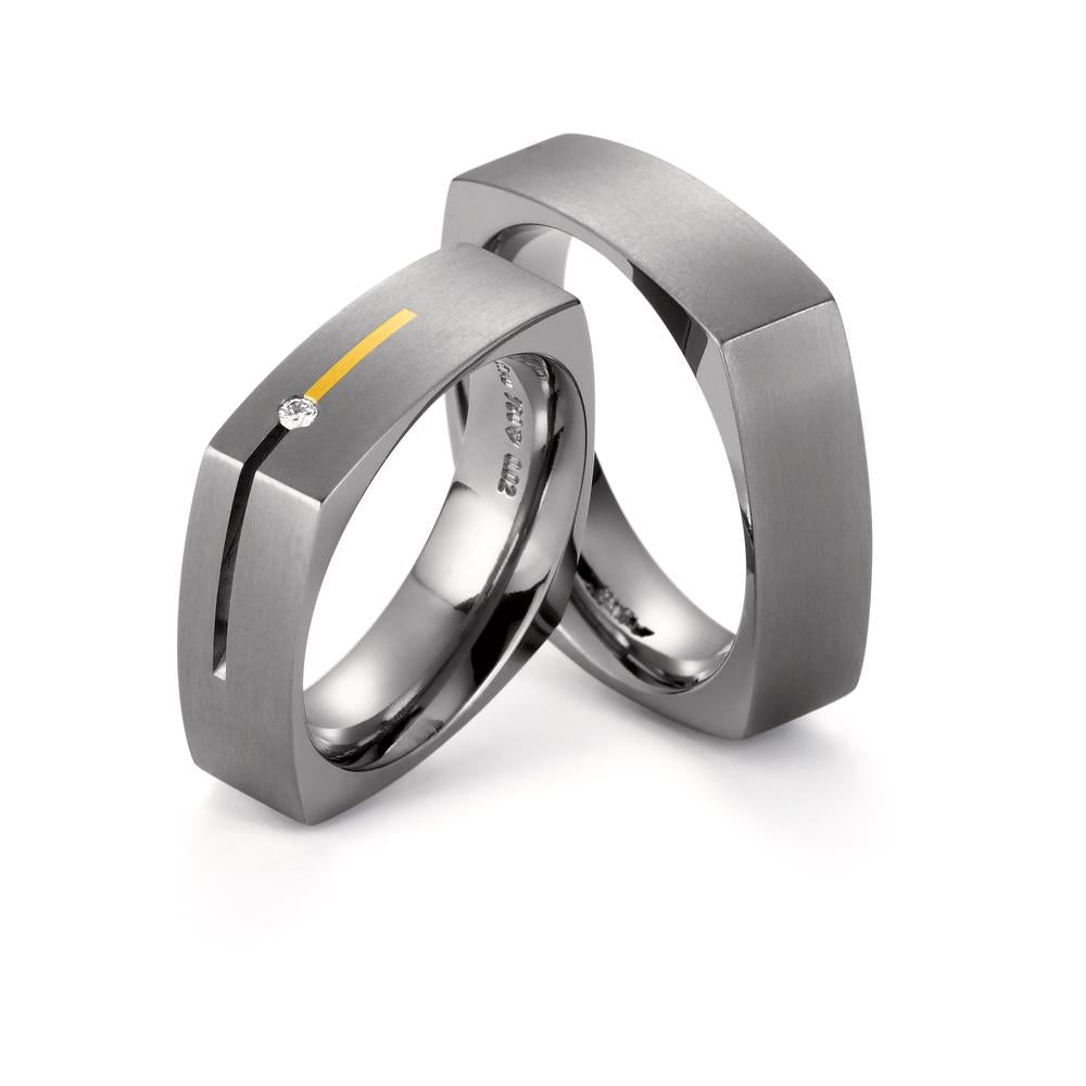 Partnerring Titanium, 750/18K geel goud Diamant 0.02 ct, w-si