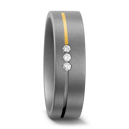 Partnerring Titanium, 750/18 krt geel goud Diamant 0.06 ct, 3 Steen, w-si