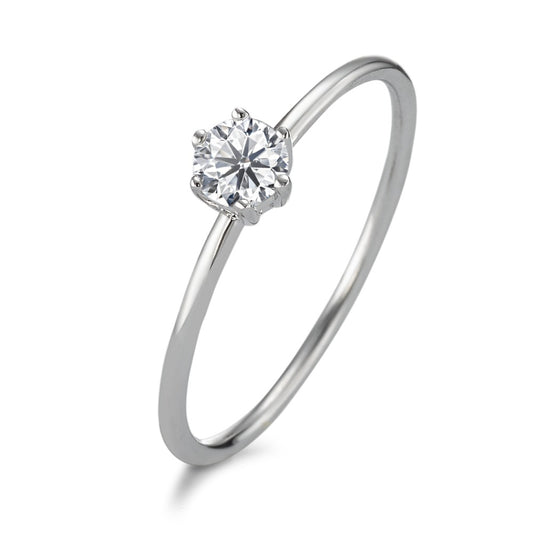 Solitaire ring Zilver Zirkonia wit, [rund], 4 mm Gerhodineerd