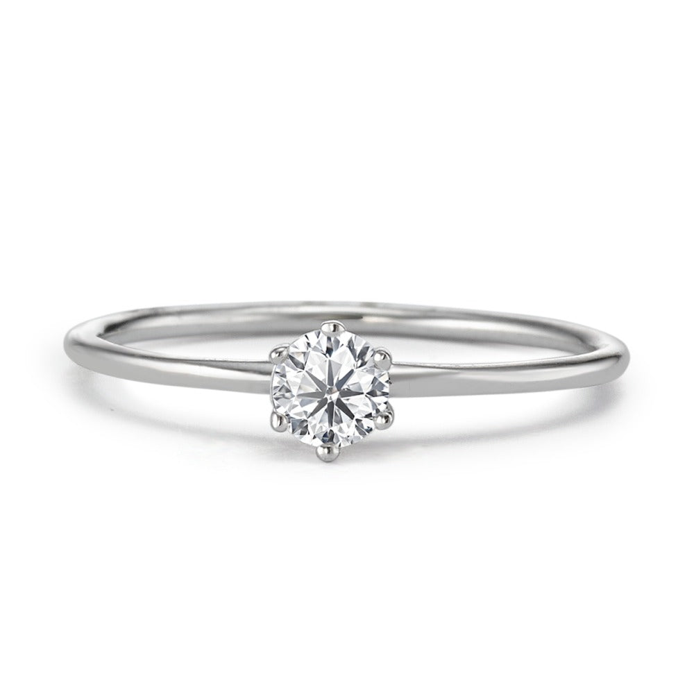 Solitaire ring Zilver Zirkonia wit, [rund], 4 mm Gerhodineerd