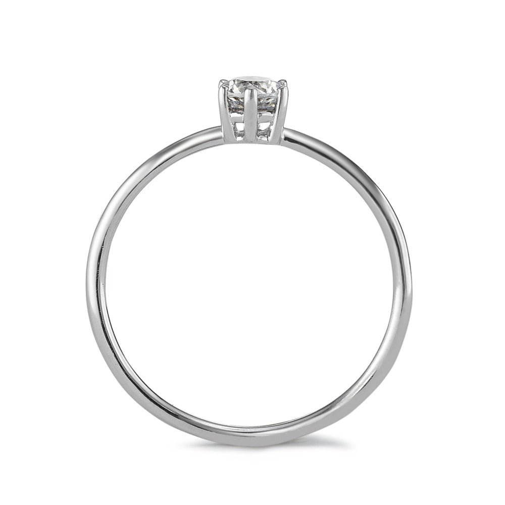 Solitaire ring Zilver Zirkonia wit, [rund], 4 mm Gerhodineerd