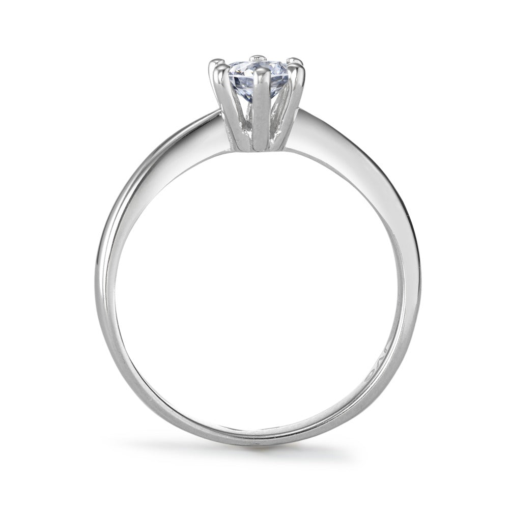 Solitaire ring Zilver Zirkonia wit, [rund], 6 mm Gerhodineerd