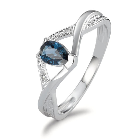 Ring 750/18K witgoud Saffier blauw, [Tropfen], Diamant 0.01 ct, 2 Steen