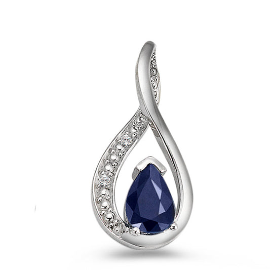 Hanger 750/18K witgoud Saffier blauw, [Tropfen], Diamant 0.01 ct, 2 Steen