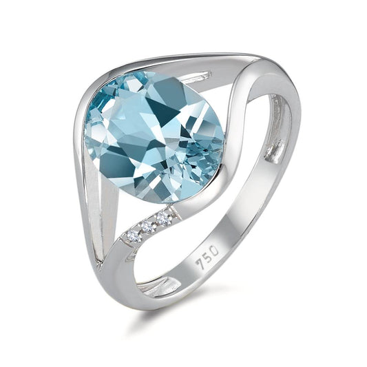 Ring 750/18K krt witgoud Topaas blauw, Diamant 0.015 ct, 3 Steen, [Brillant], w-si