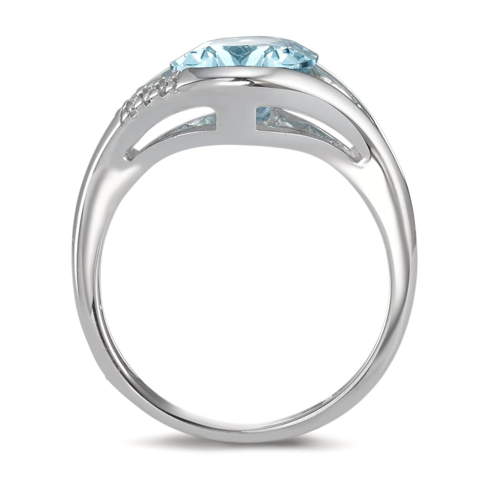 Ring 750/18K krt witgoud Topaas blauw, Diamant 0.015 ct, 3 Steen, [Brillant], w-si