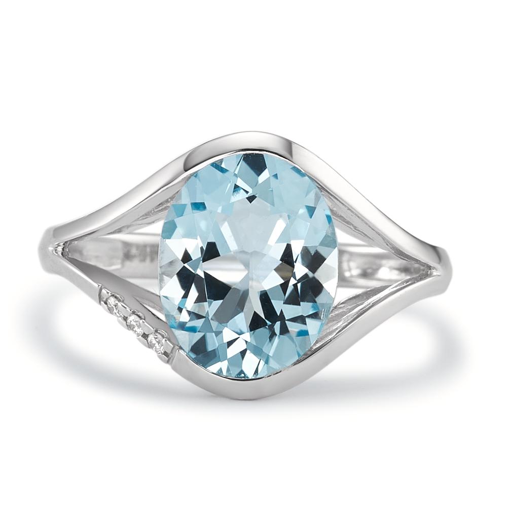 Ring 750/18K krt witgoud Topaas blauw, Diamant 0.015 ct, 3 Steen, [Brillant], w-si