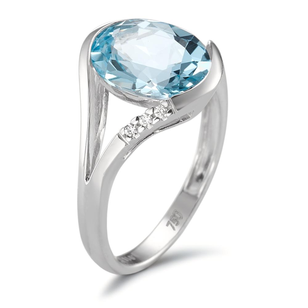 Ring 750/18K krt witgoud Topaas blauw, Diamant 0.015 ct, 3 Steen, [Brillant], w-si