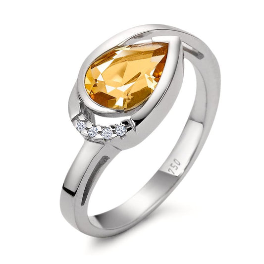 Ring 750/18K krt witgoud Citrien cognac, 0.02 ct, 4 Steen, [Brillant], w-si