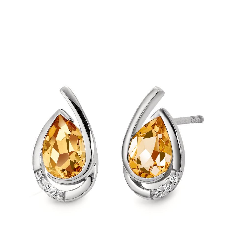 Oorknoppen 750/18K witgoud Citrien cognac, 0.02 ct, 6 Steen, [Brillant], w-si