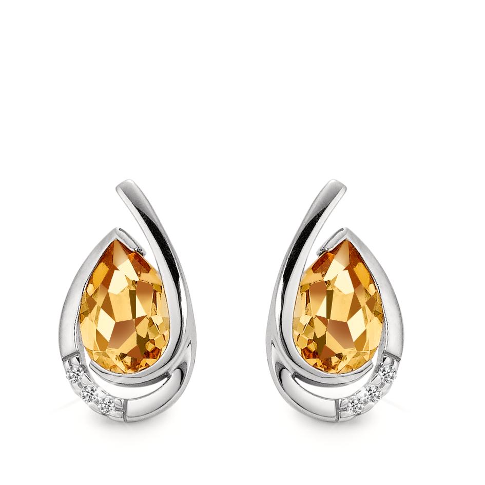 Oorknoppen 750/18K witgoud Citrien cognac, 0.02 ct, 6 Steen, [Brillant], w-si