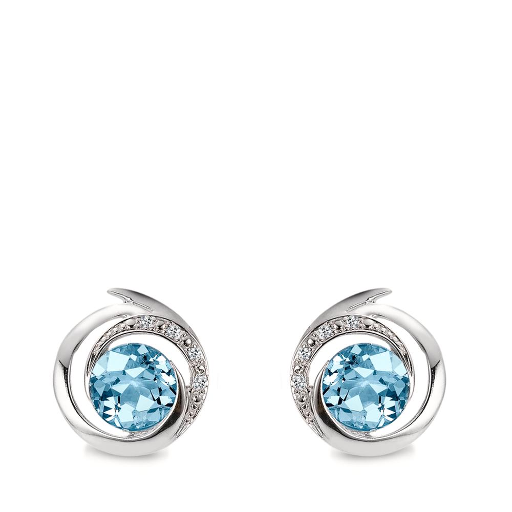 Oorknoppen 750/18K witgoud Topaas blauw, 2 Steen, Diamant wit, 0.03 ct, 6 Steen, [Brillant], w-si Ø11 mm