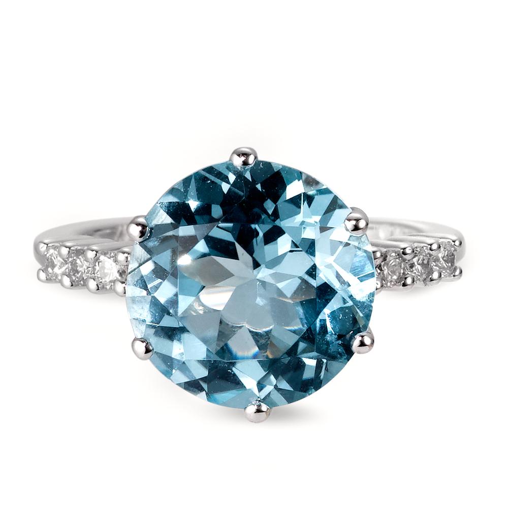 Ring 750/18K krt witgoud Topaas blauw, 0.12 ct, 6 Steen, [Brillant], w-si