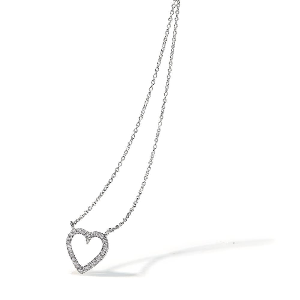 Collier 750/18K krt witgoud Diamant wit, 0.056 ct, 27 Steen Hart 42 cm