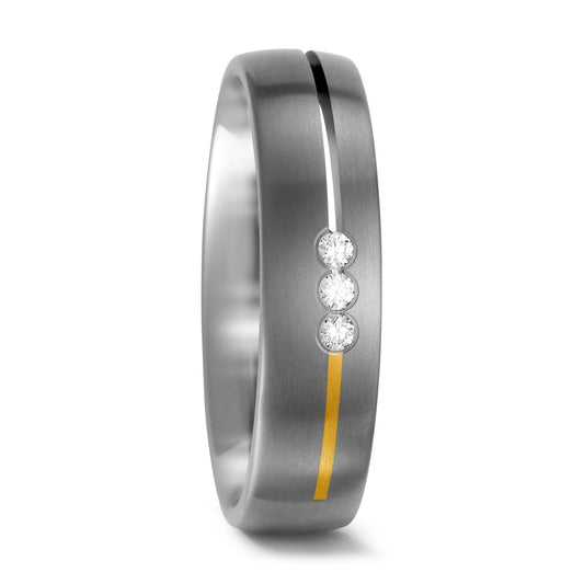 Partnerring Titanium, 750/18 krt geel goud Diamant wit, 0.06 ct, 3 Steen, w-si