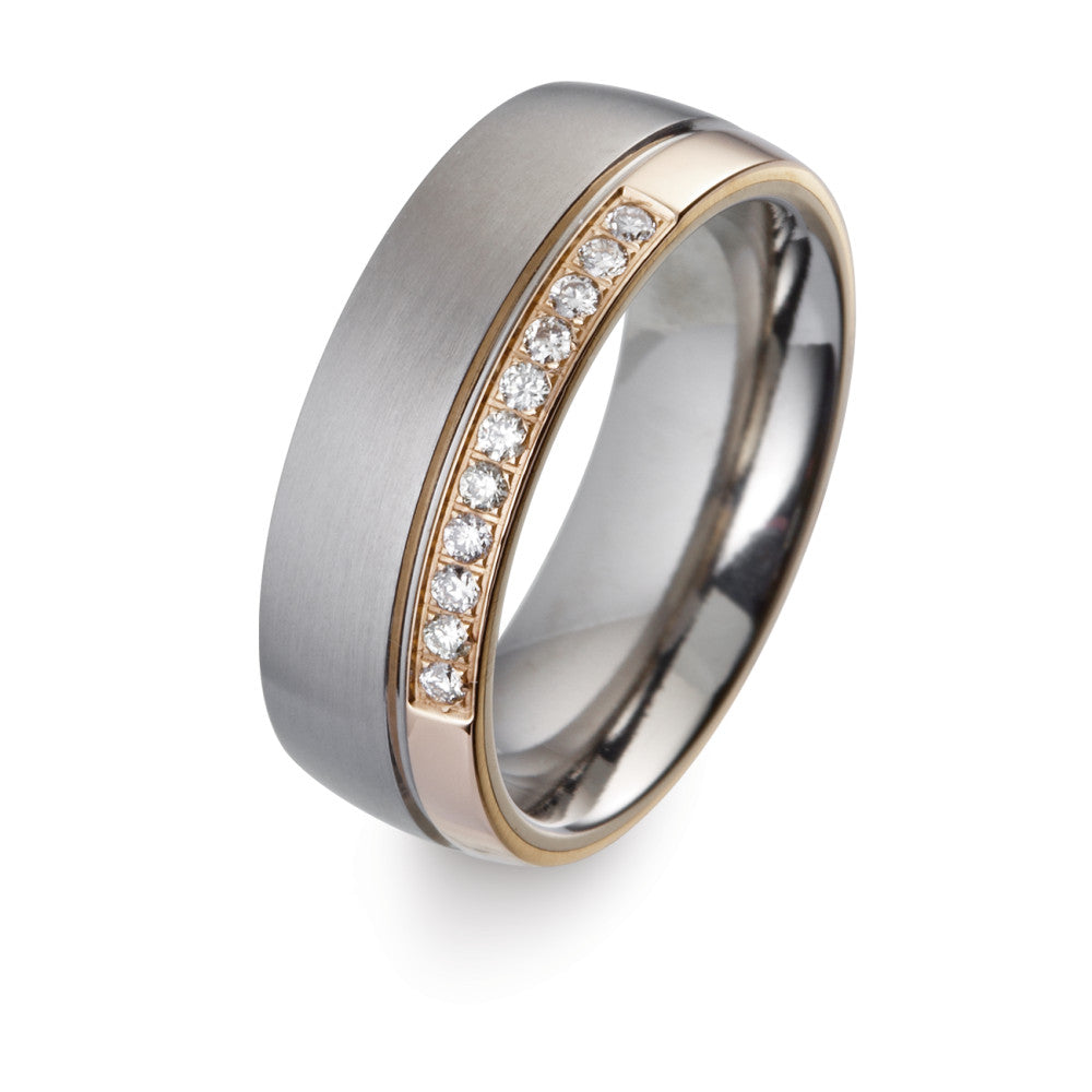 Partnerring Titanium, 750/18 krt rood goud Diamant wit, 0.11 ct, 11 Steen, w-si