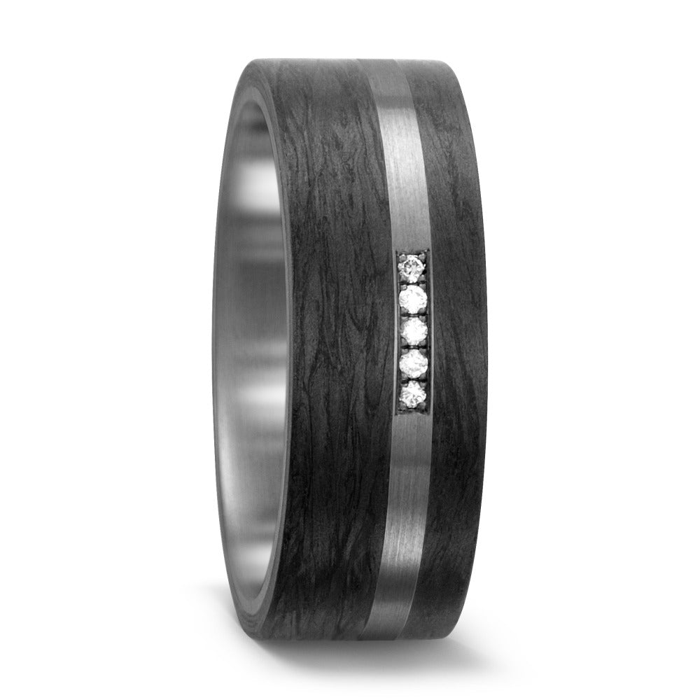 Partnerring Titanium, Carbon Diamant wit, 0.035 ct, 5 Steen, w-si