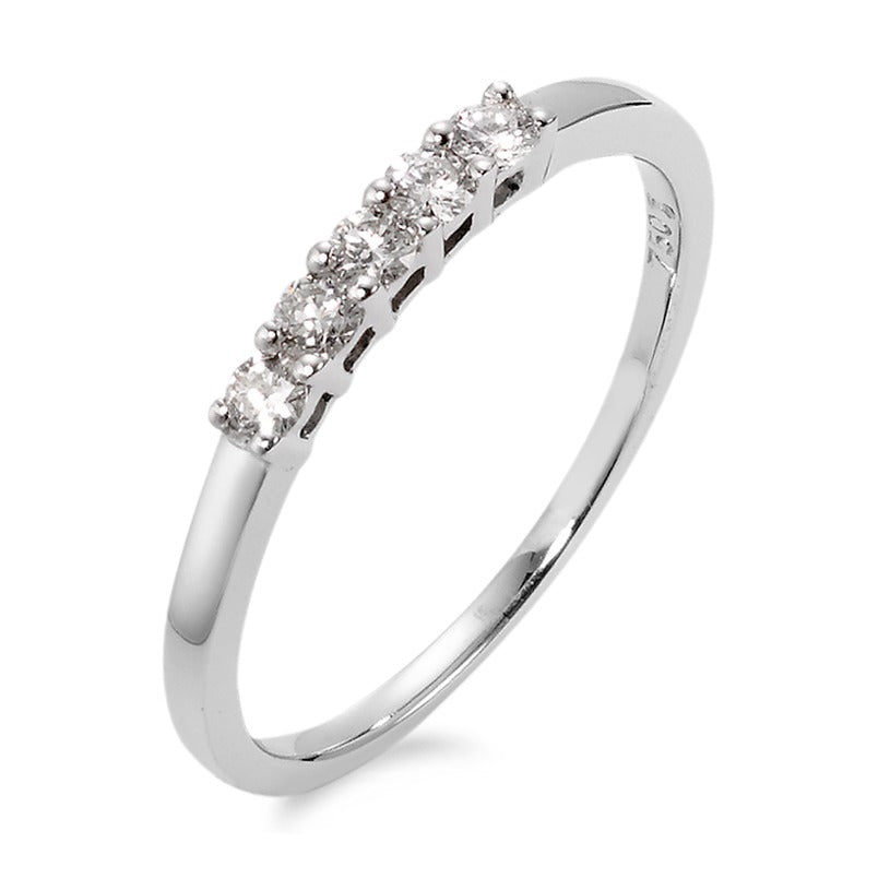 Memory ring 750/18K krt witgoud Diamant 0.20 ct, 5 Steen, w-si