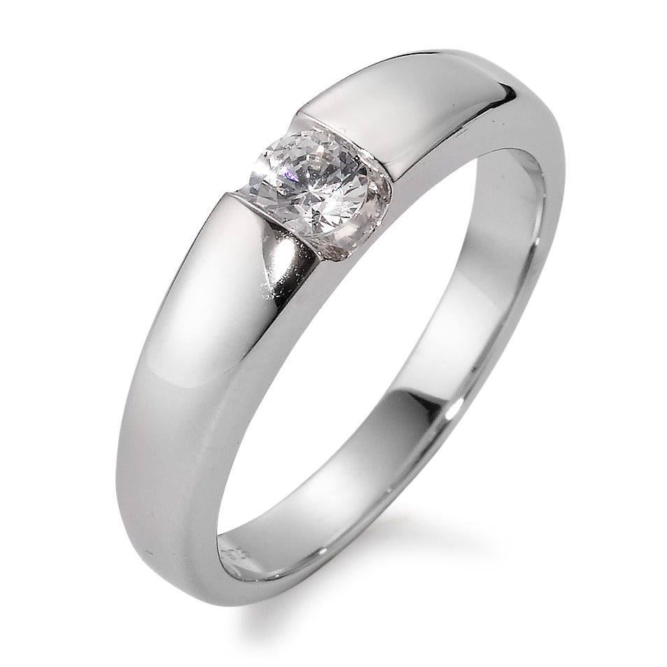 Solitaire ring Zilver Zirkonia [rund], 4 mm Gerhodineerd