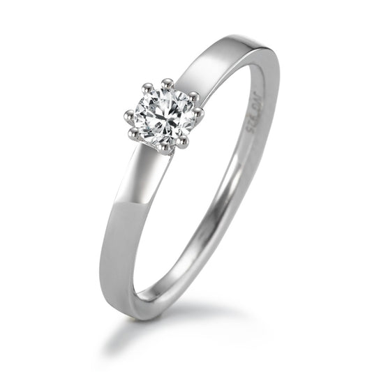 Solitaire ring Zilver Zirkonia [rund], 4 mm Gerhodineerd