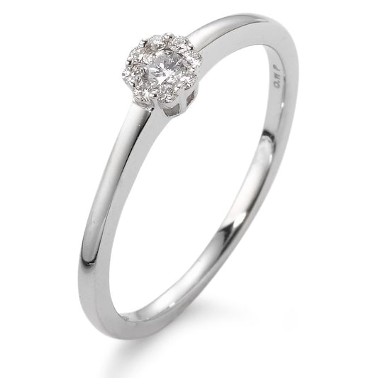 Ring 750/18K krt witgoud Diamant wit, 0.10 ct, 9 Steen, w-si