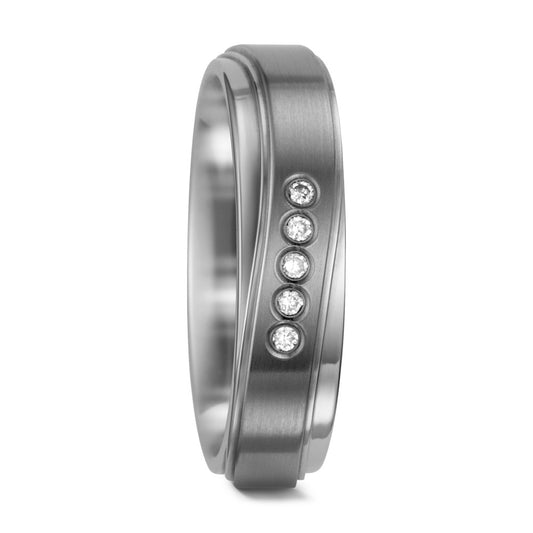 Partnerring Titanium Diamant wit, 0.05 ct, 5 Steen, w-si