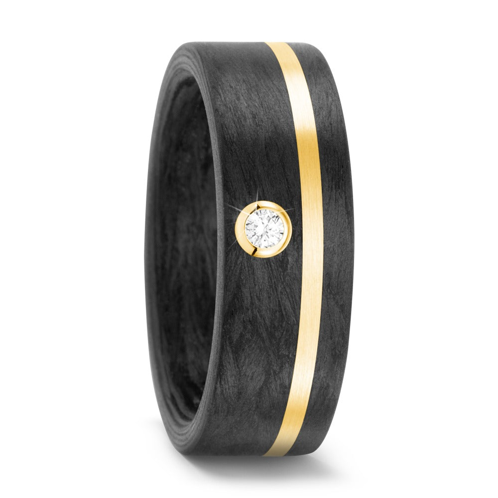 Partnerring 750/18 krt geel goud, Carbon Diamant wit, 0.05 ct, w-si