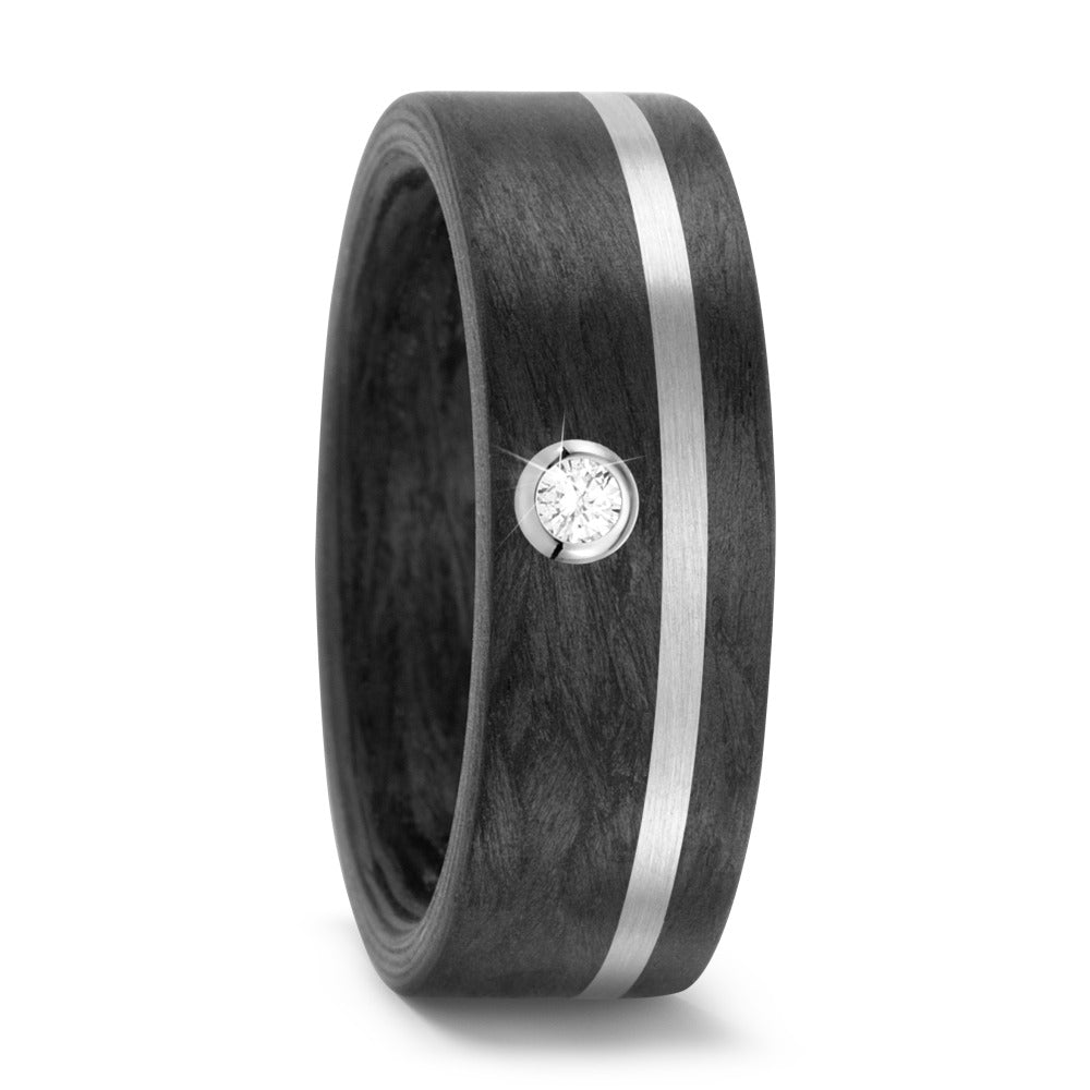 Ring Carbon, 950 Palladium Diamant wit, 0.05 ct, w-si