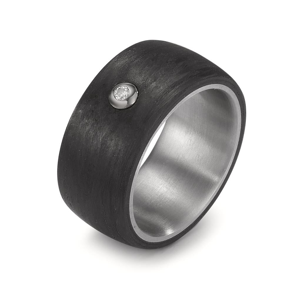 Ring Roestvrijstaal, Carbon, 750/18K witgoud Diamant wit, 0.03 ct, w-si