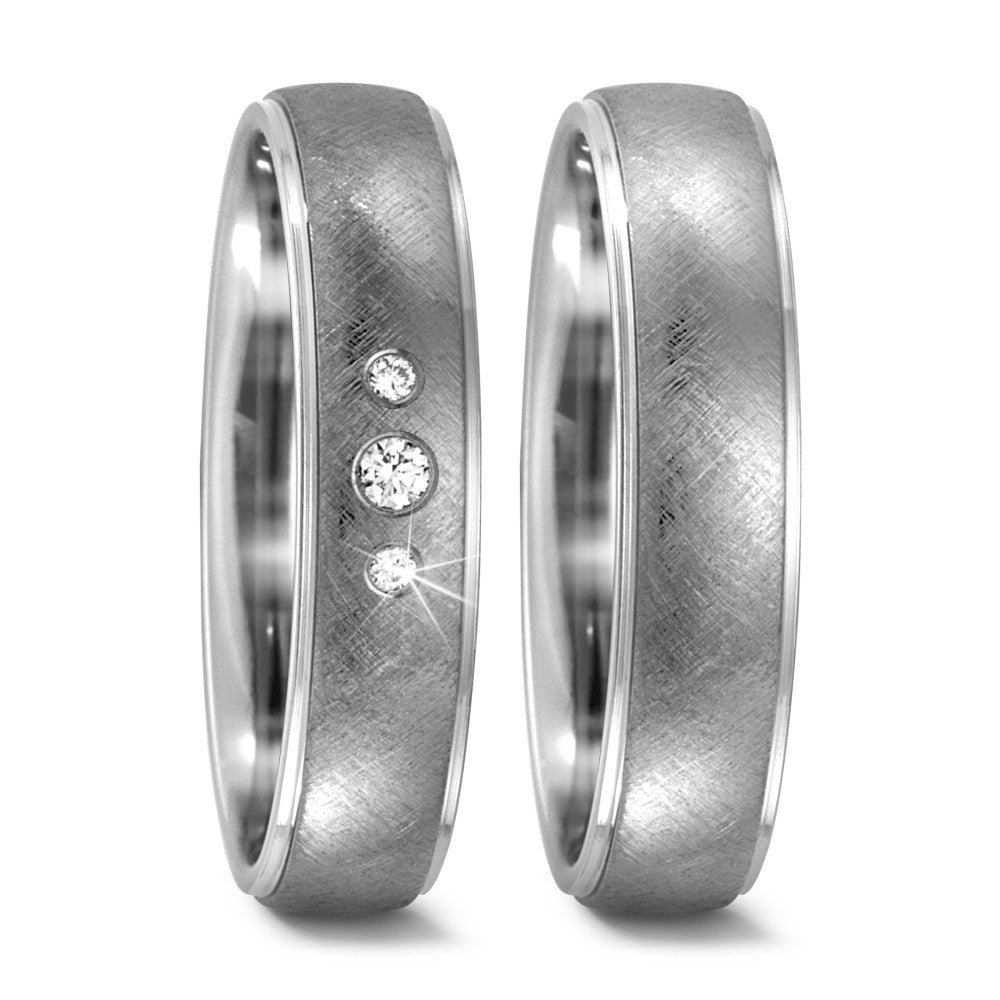 Partnerring Titanium Diamant 0.05 ct, 3 Steen, w-si