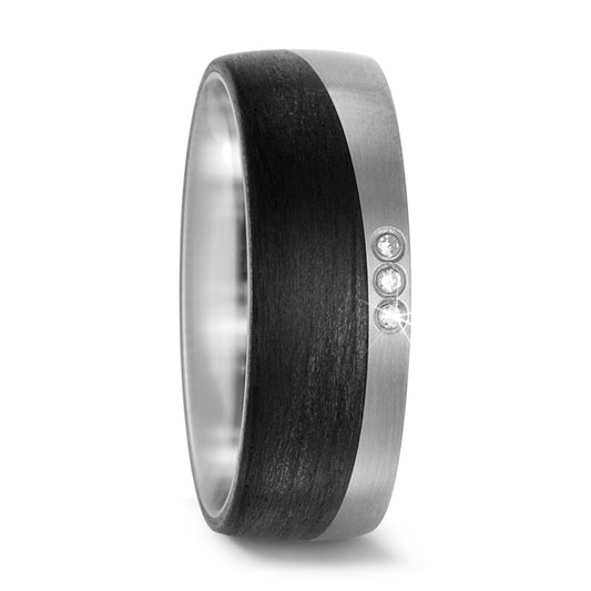 Partnerring Titanium, Carbon Diamant 0.03 ct, 3 Steen, w-si