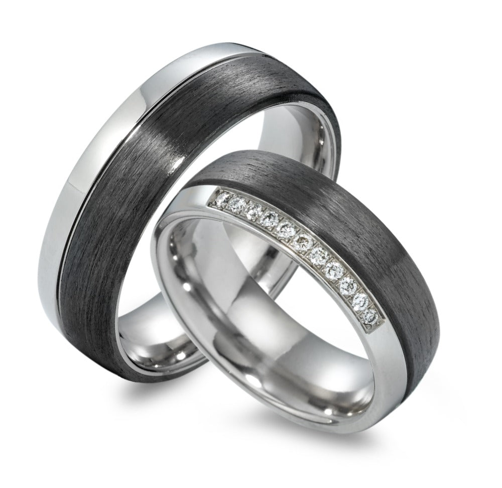 Partnerring Titanium, Carbon Diamant 0.11 ct, 11 Steen, w-si