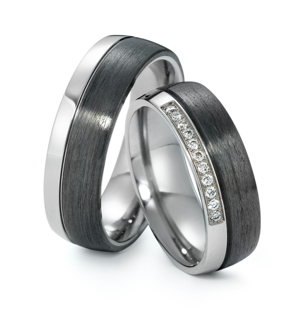 Partnerring Titanium, Carbon Diamant 0.11 ct, 11 Steen, w-si