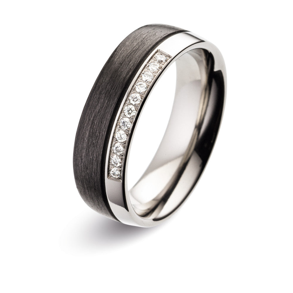 Partnerring Titanium, Carbon Diamant 0.11 ct, 11 Steen, w-si