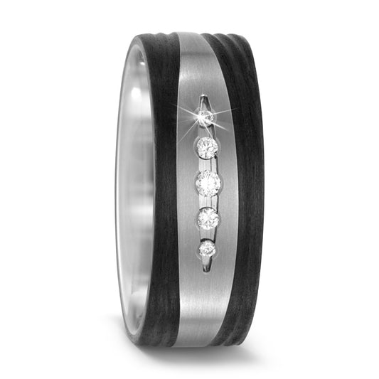 Partnerring Titanium, Carbon Diamant 0.09 ct, 5 Steen, w-si