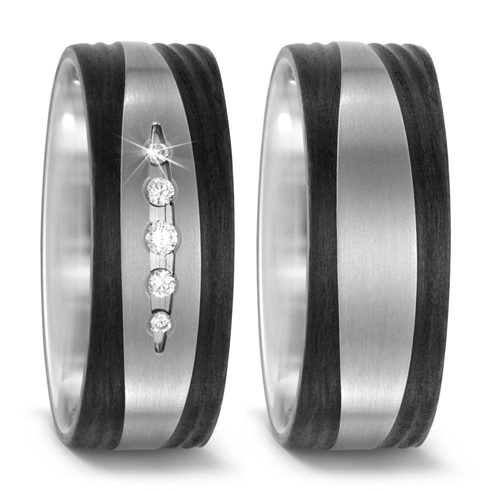 Partnerring Titanium, Carbon Diamant 0.09 ct, 5 Steen, w-si