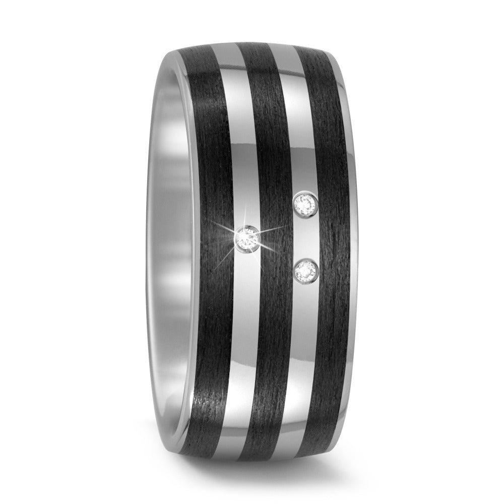 Partnerring Titanium, Carbon Diamant 0.03 ct, 3 Steen, w-si