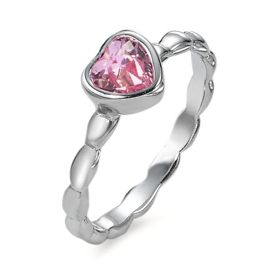 Ring Zilver [synth. Rubin] roze Gerhodineerd Hart