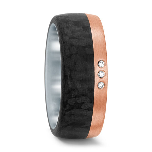 Partnerring Roestvrijstaal, 750/18K roségoud, Carbon Diamant 0.03 ct, 3 Steen, w-si