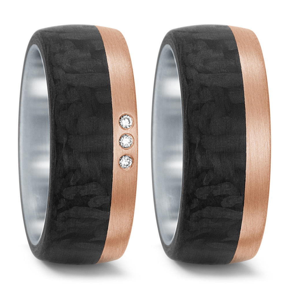 Partnerring Roestvrijstaal, 750/18K roségoud, Carbon