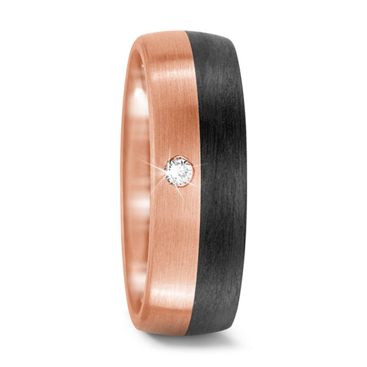 Partnerring 750/18K roségoud, Carbon Diamant 0.03 ct, w-si