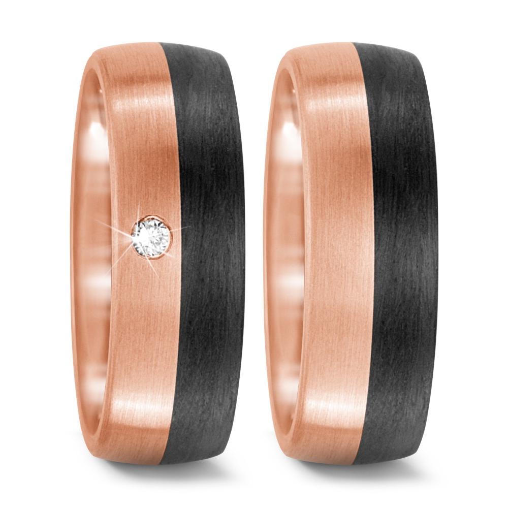 Partnerring 750/18 krt roségoud, Carbon Diamant 0.03 ct, w-si